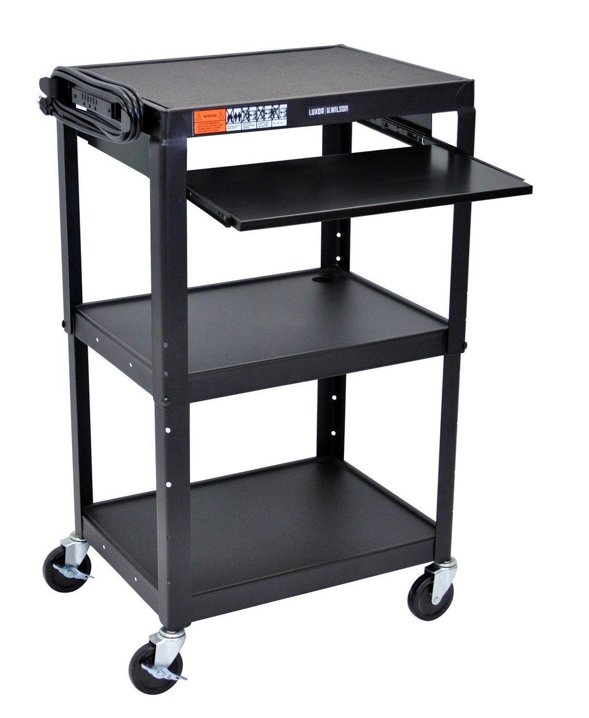 Luxor Adjustable Height Black Metal A/V Cart w/ Pullout