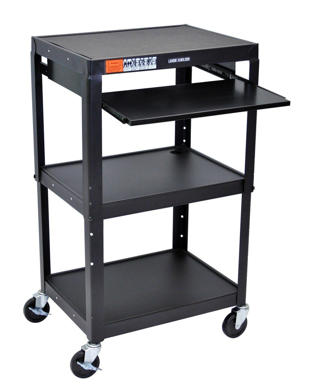 Luxor Adjustable Height Black Metal A/V Cart w/ Pullout