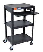Luxor Adjustable Height Black Metal A/V Cart w/ Pullout