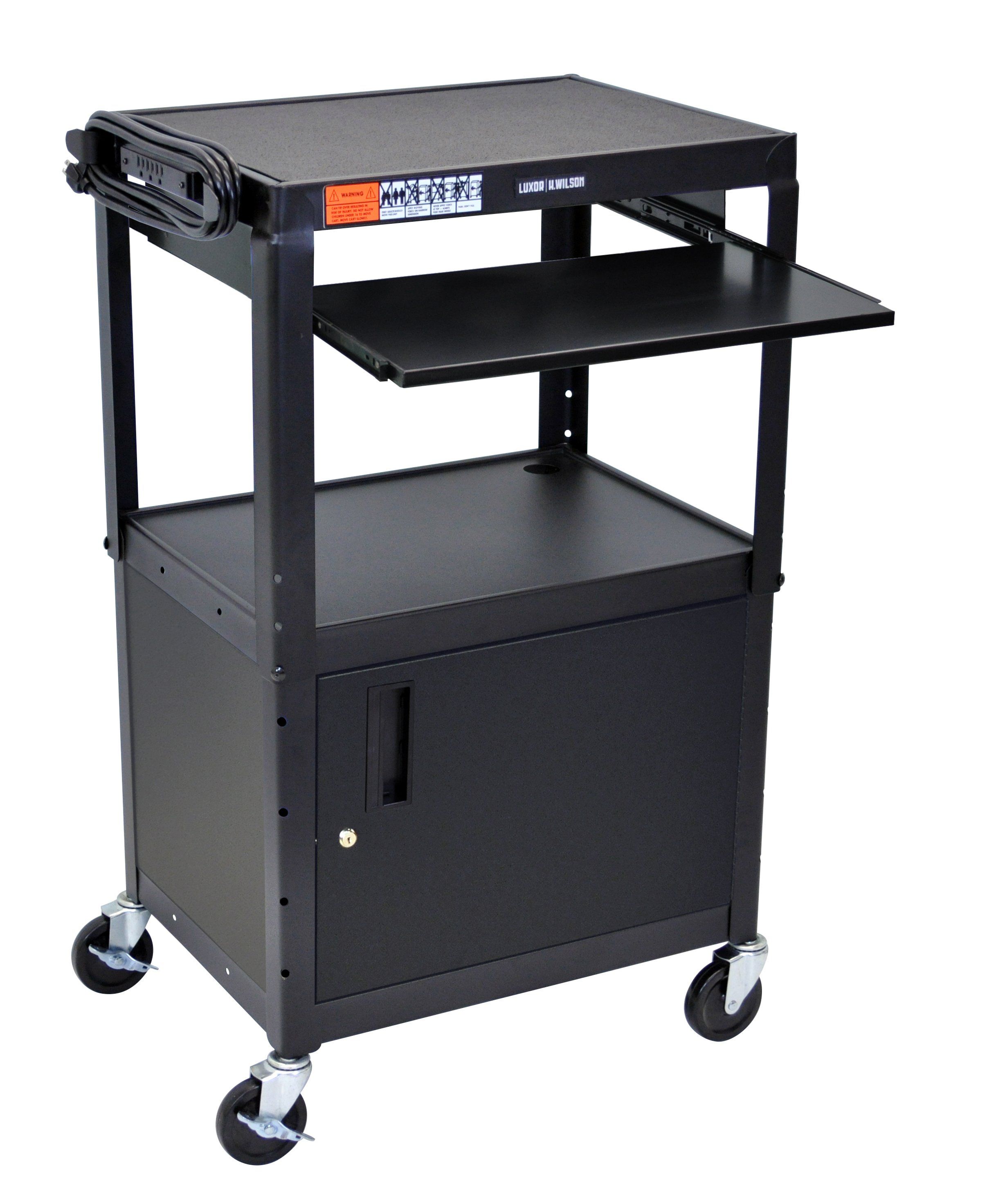Luxor Adjustable Height Black Metal A/V Cart w/ Pullout