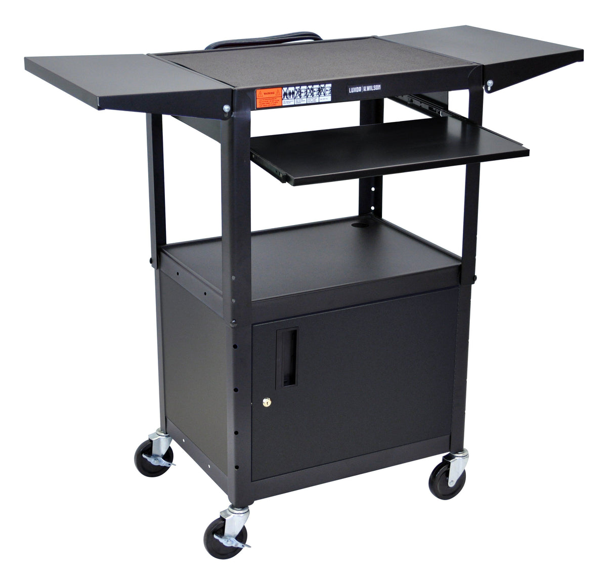 Luxor Adjustable Height Black Metal A/V Cart w/ Pullout