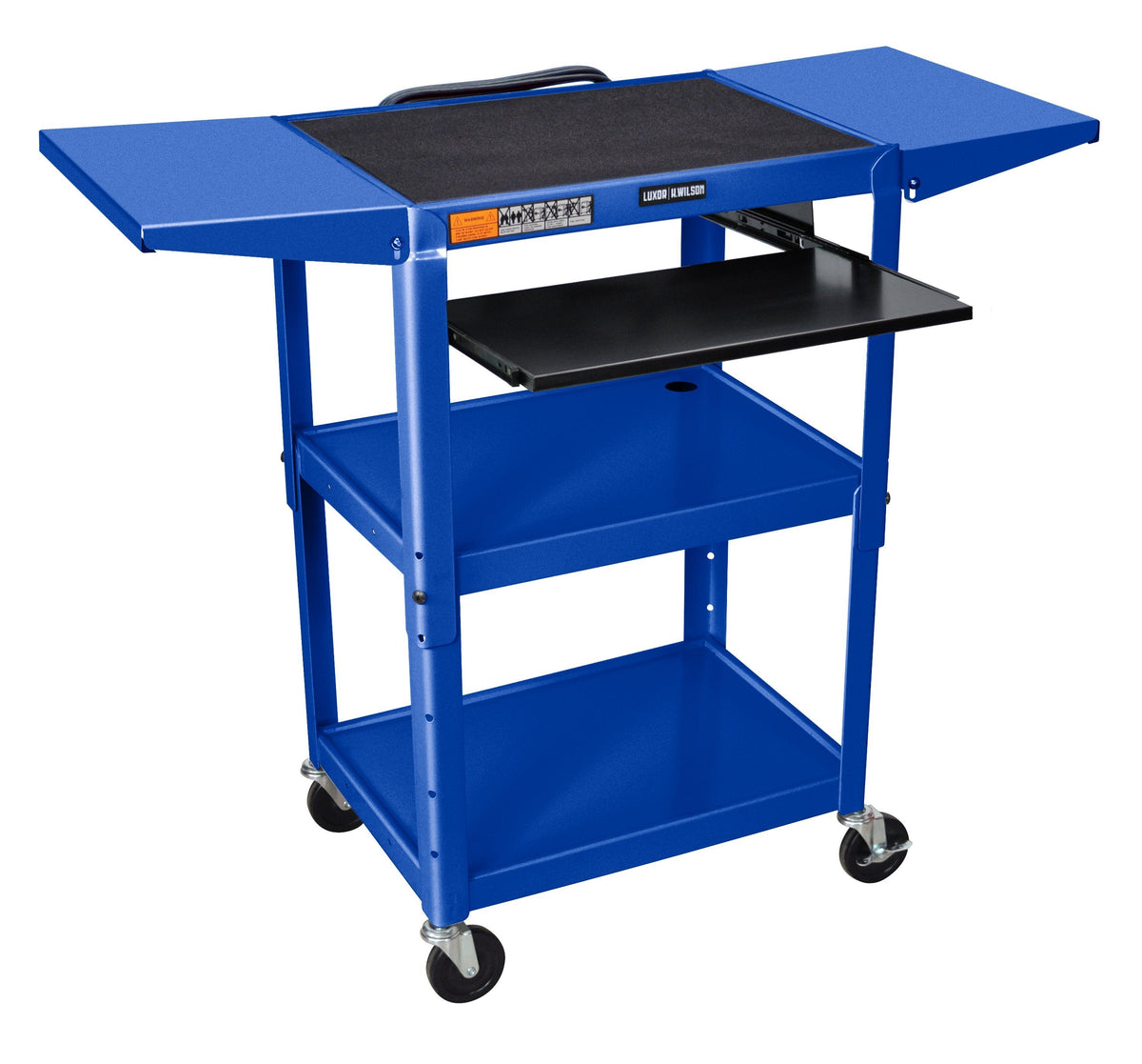 Luxor Adjustable Height Blue Metal A/V Cart w/ Pullout