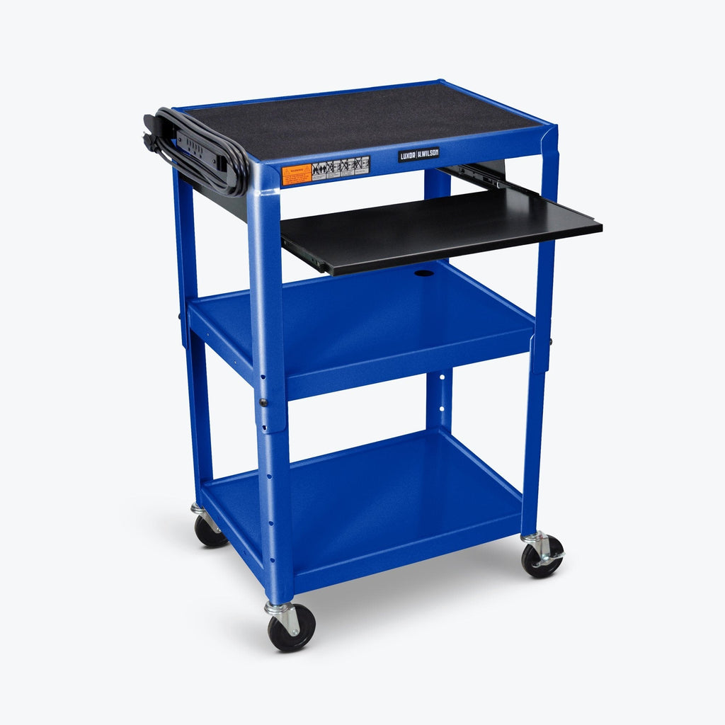 Luxor Adjustable Height Blue Metal A/V Cart w/ Pullout