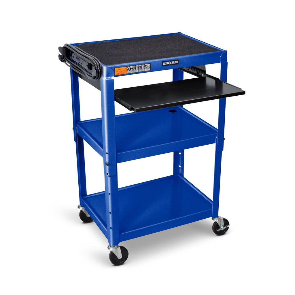 Luxor Adjustable Height Blue Metal A/V Cart w/ Pullout