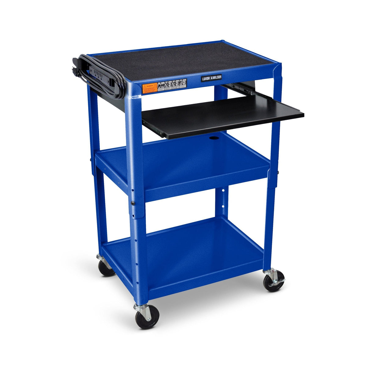 Luxor Adjustable Height Blue Metal A/V Cart w/ Pullout