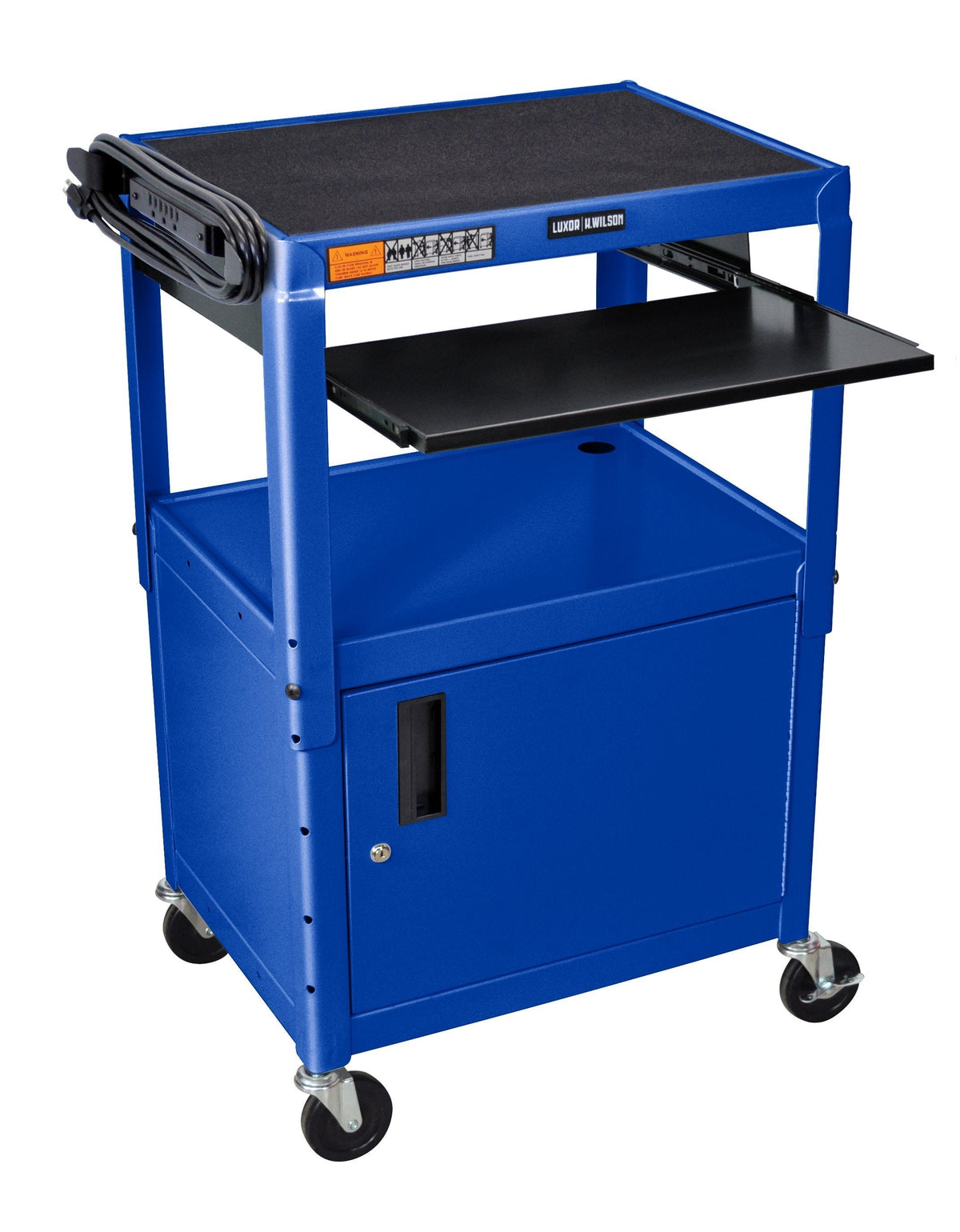 Luxor Adjustable Height Blue Metal A/V Cart w/ Pullout