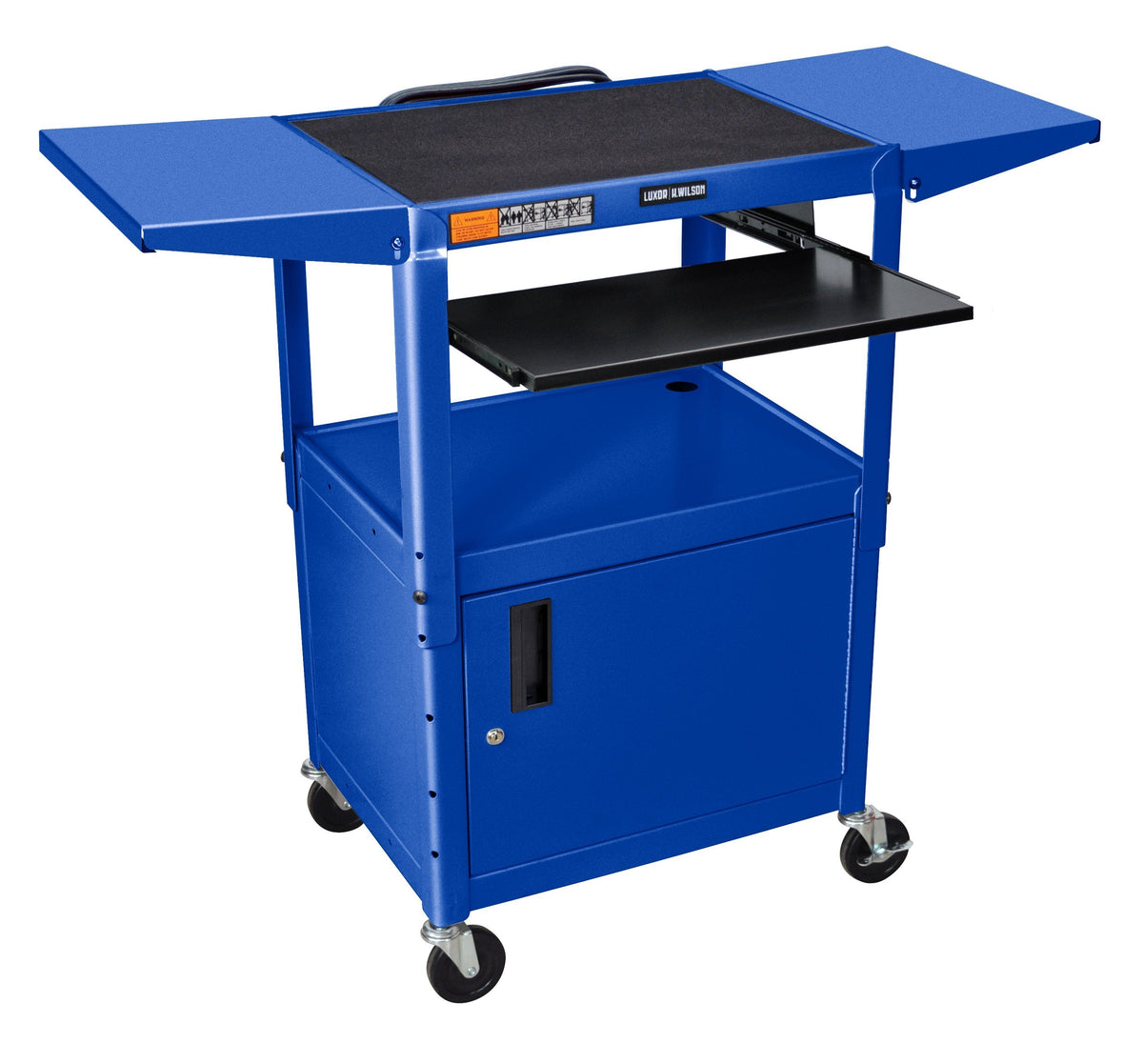 Luxor Adjustable Height Blue Metal A/V Cart w/ Pullout