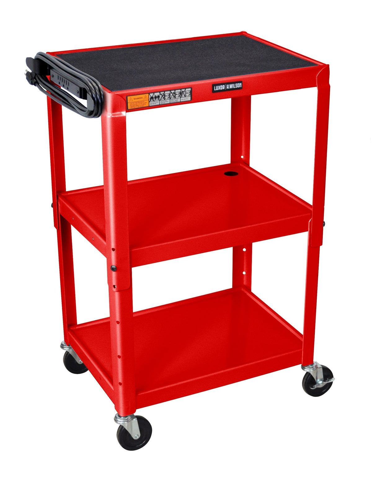 Luxor Adjustable Height Red Metal A/V Cart