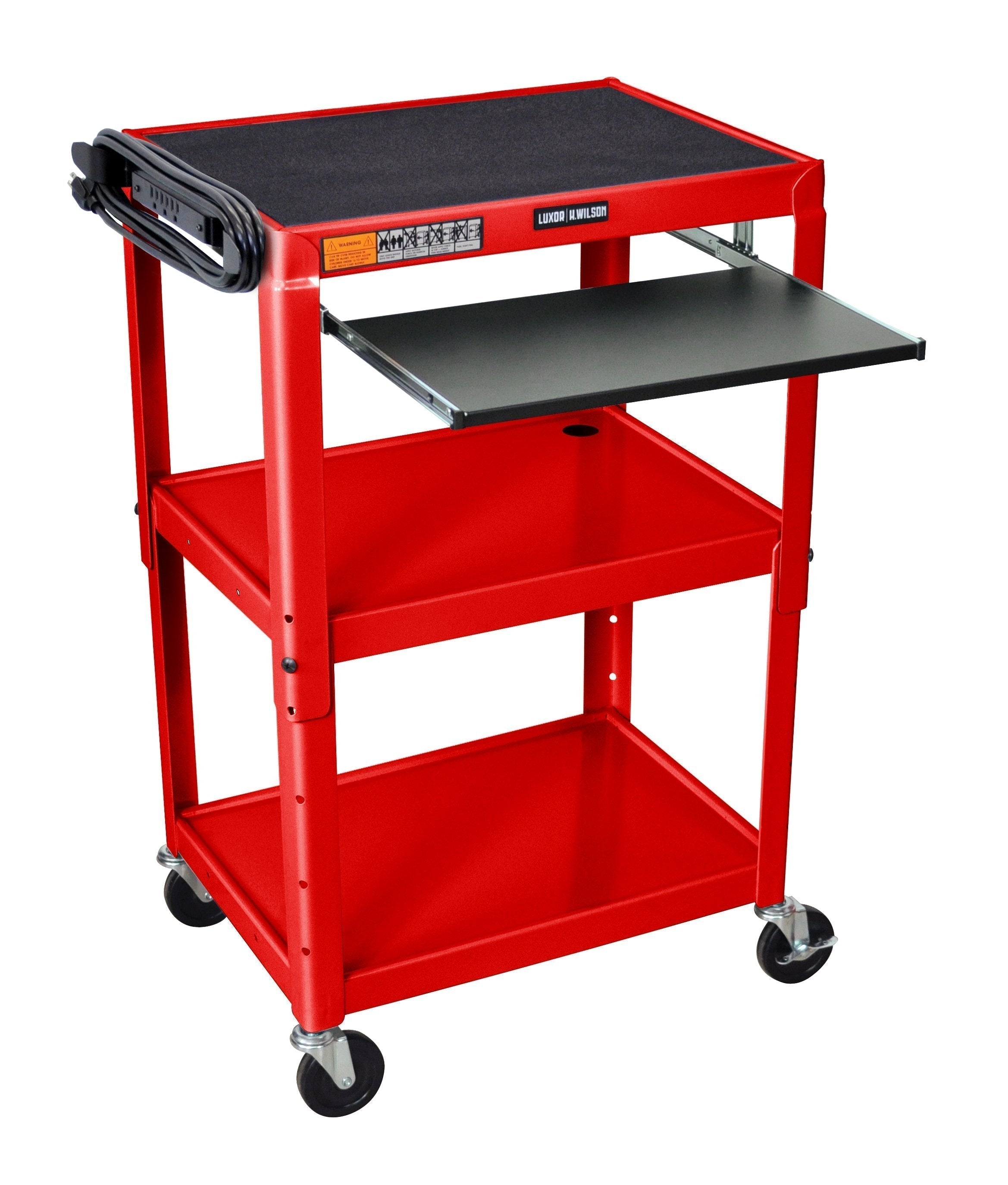 Luxor Adjustable Height Red Metal A/V Cart w/ Pullout