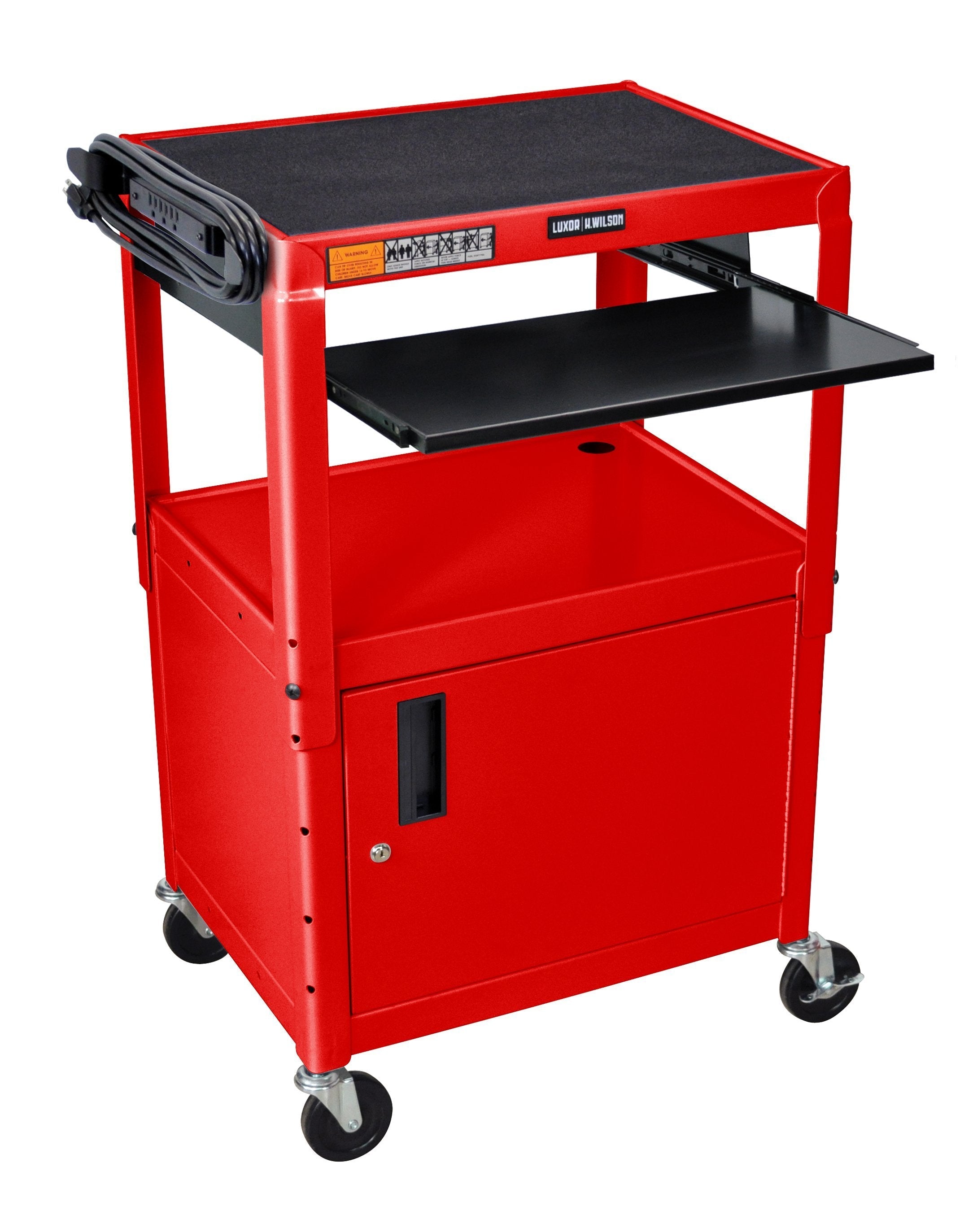 Luxor Adjustable Height Red Metal A/V Cart w/ Pullout