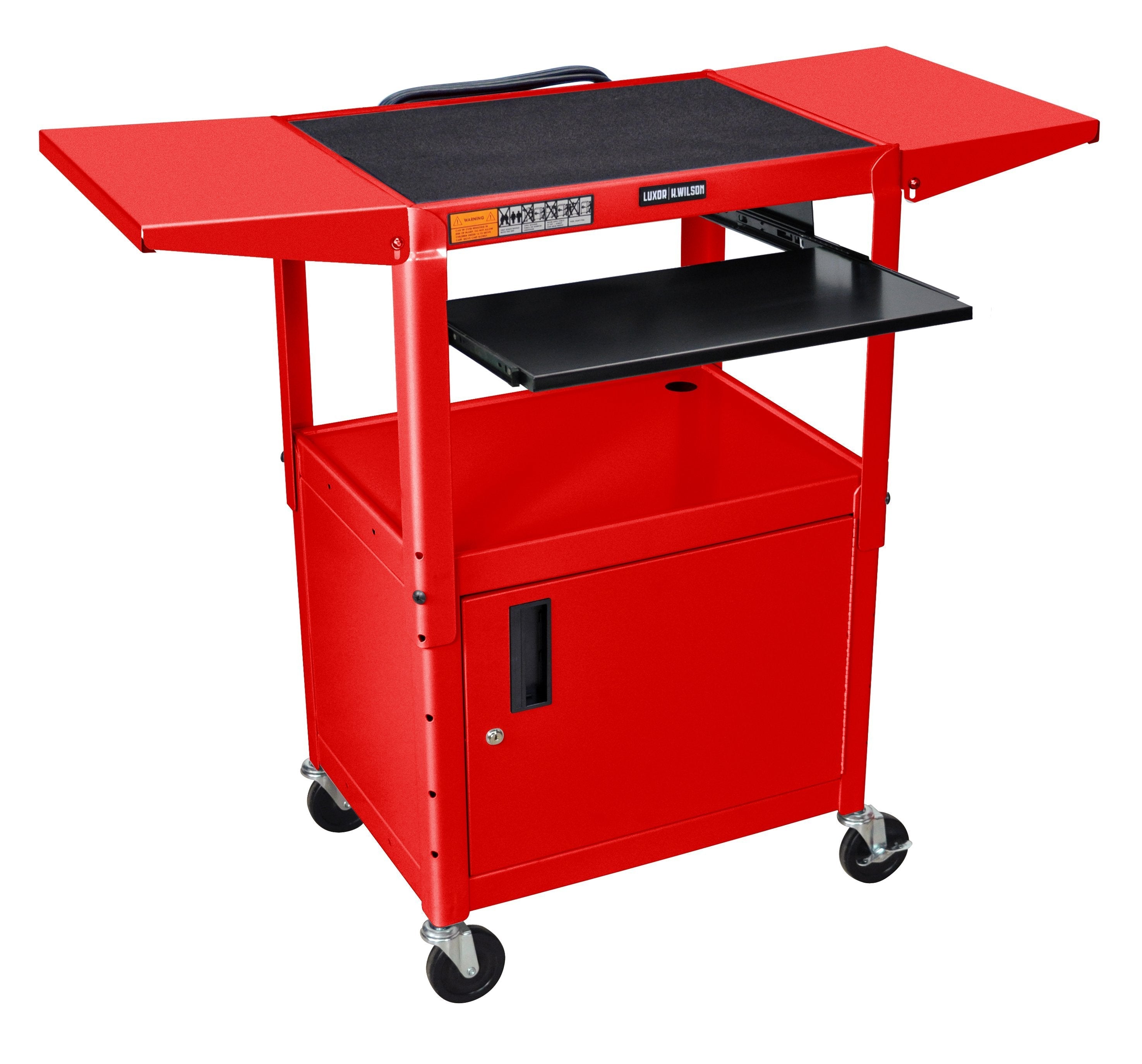 Luxor Adjustable Height Red Metal A/V Cart w/ Pullout