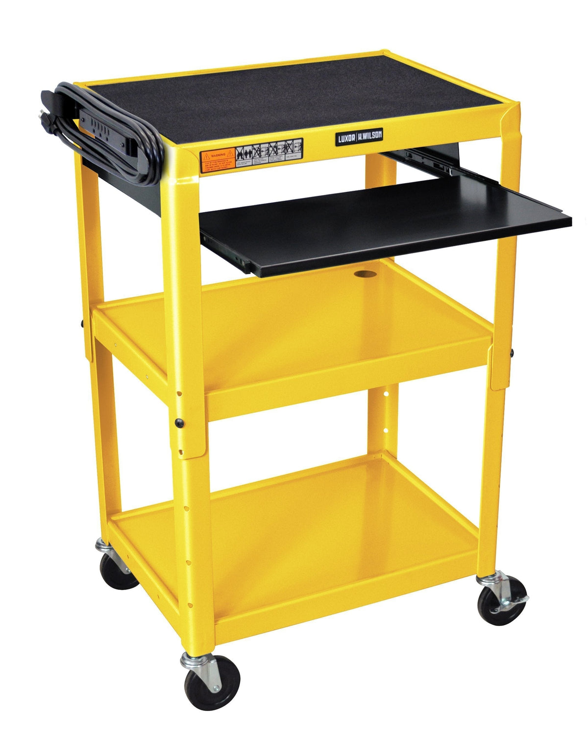 Luxor Adjustable Height Yellow Metal A/V Cart w/ Pullout