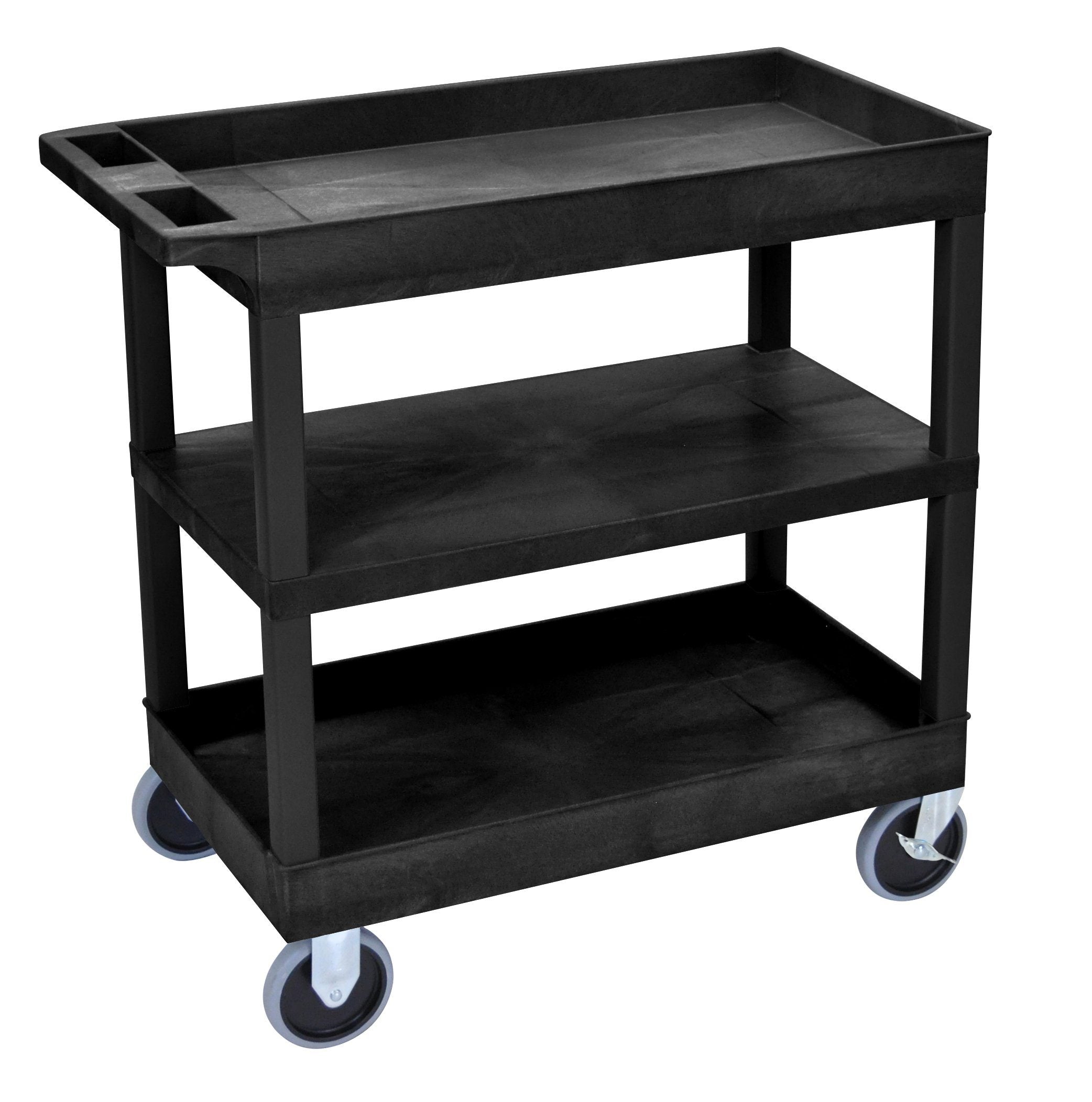 Luxor Black EC121HD 18x32 Cart with 2 Tub Shelves and 1 Flat