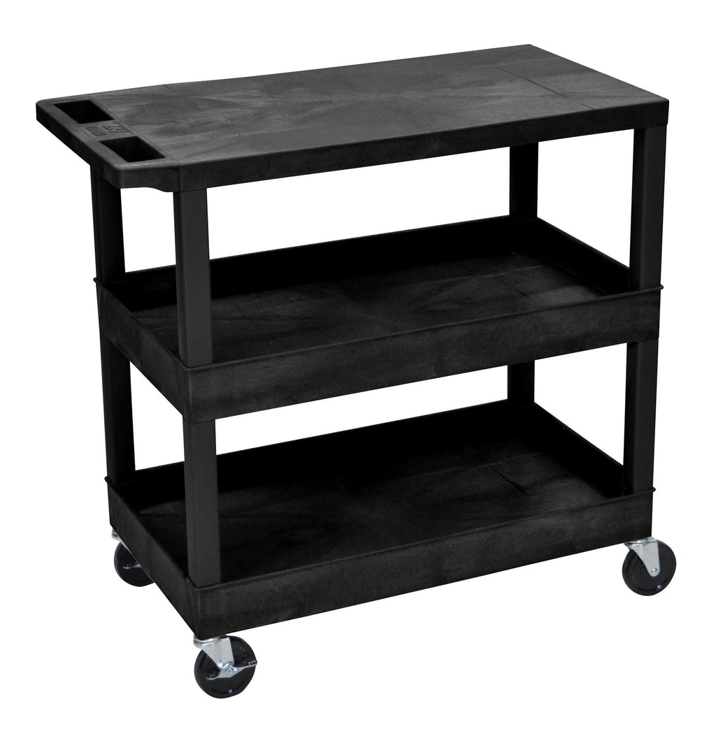 Luxor Black EC211 18x32 Cart with 2 Tub Shelves and 1 Flat