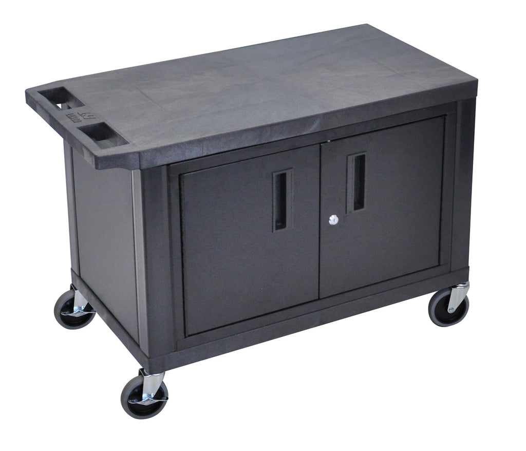 Luxor Black EC25C-B 18x32 Cart W/ 2 Shelves and Cabinet