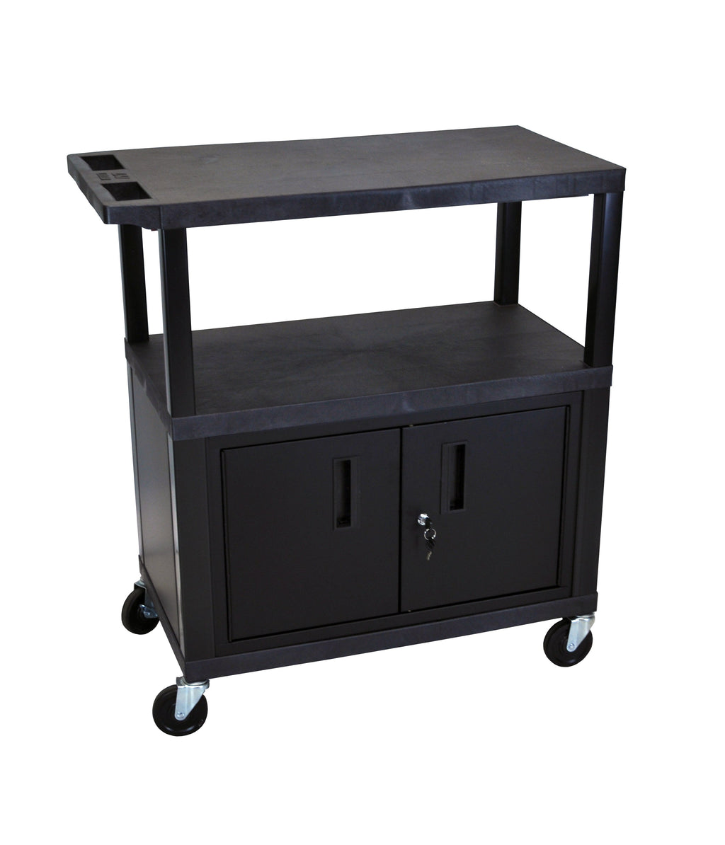Luxor Black EC38C-B 18x32 Cart W/ 3 Shelves and Cabinet