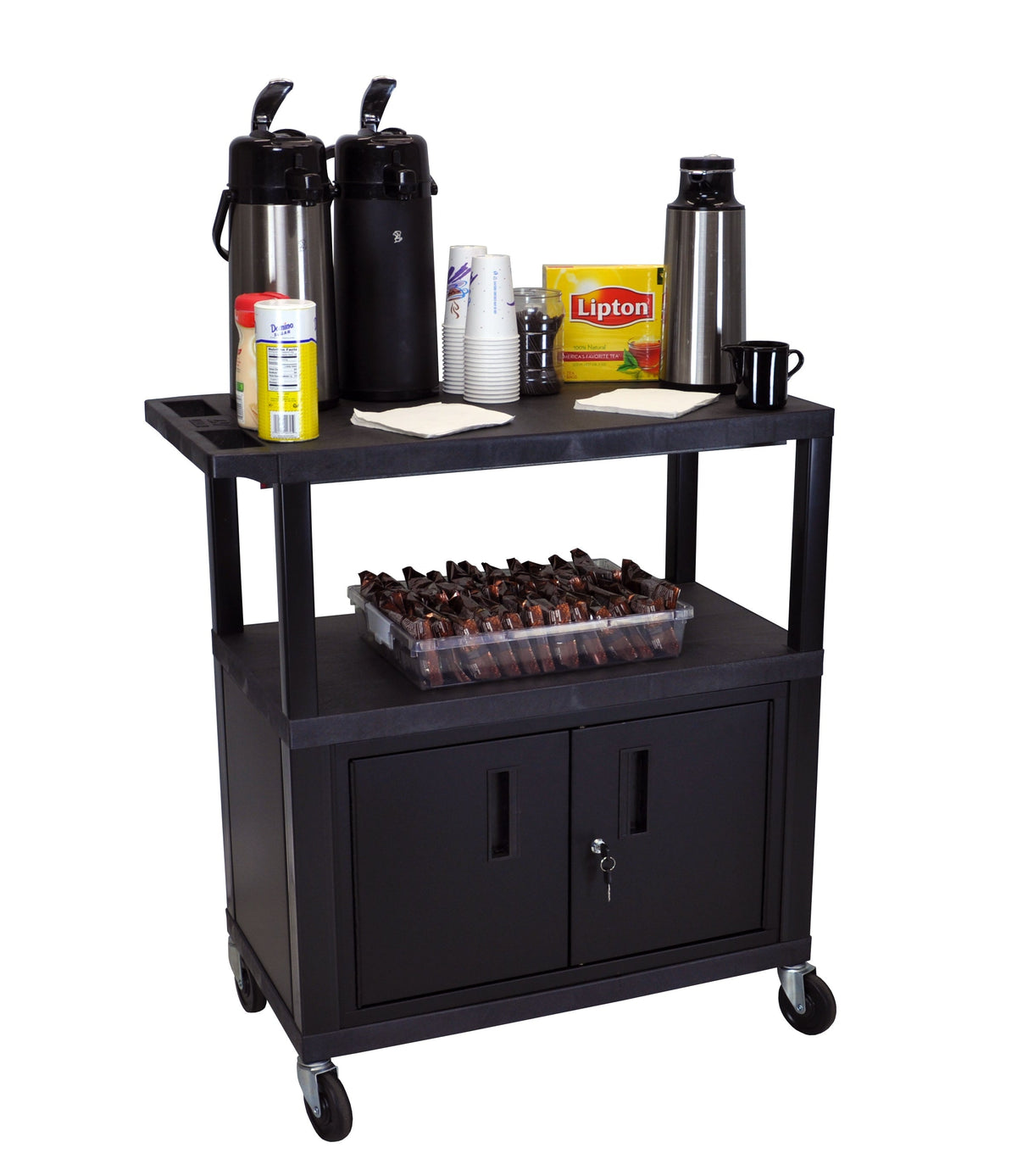 Luxor Black EC38C-B 18x32 Cart W/ 3 Shelves and Cabinet