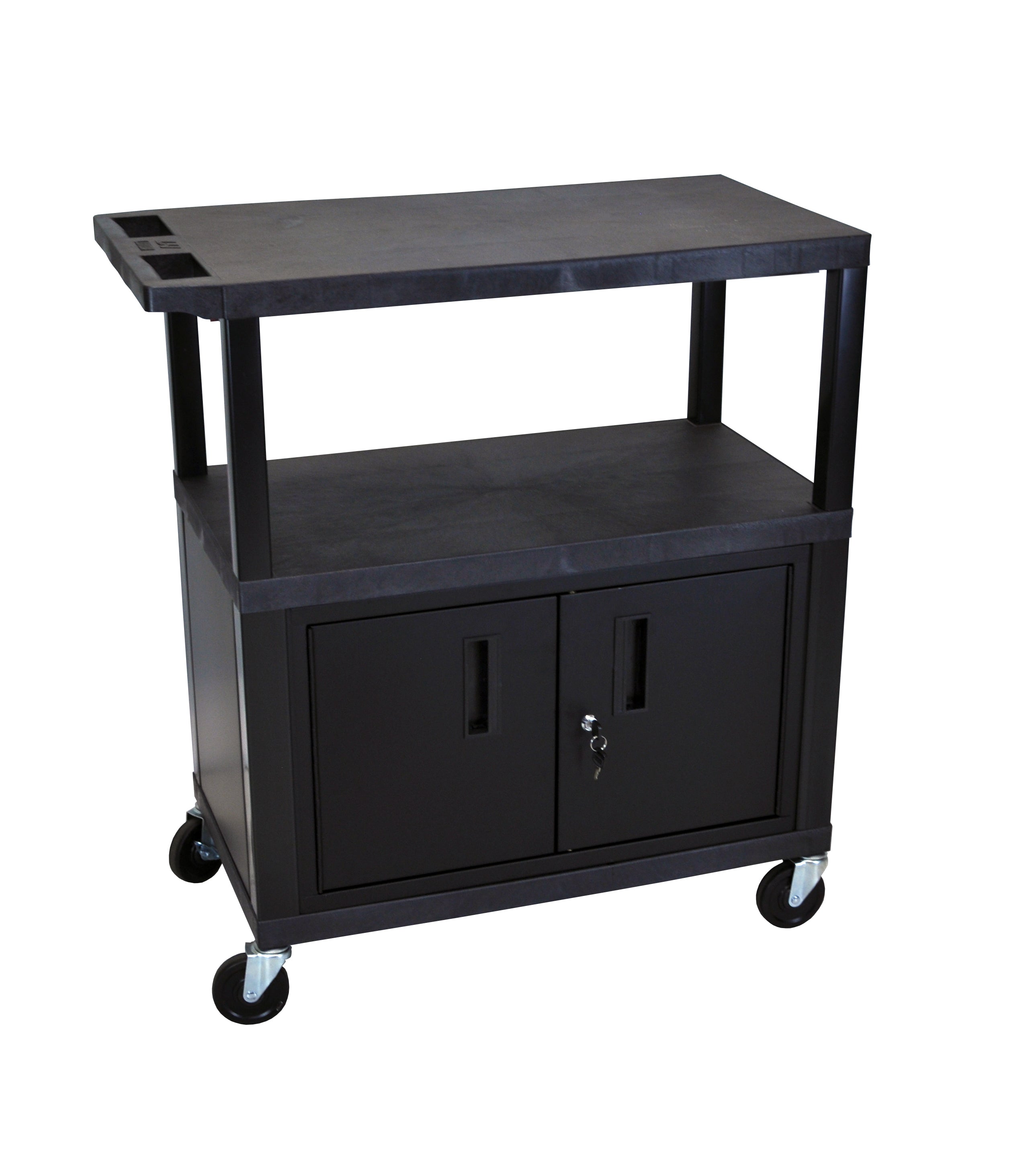 Luxor Black EC38C-B 18x32 Cart W/ 3 Shelves and Cabinet