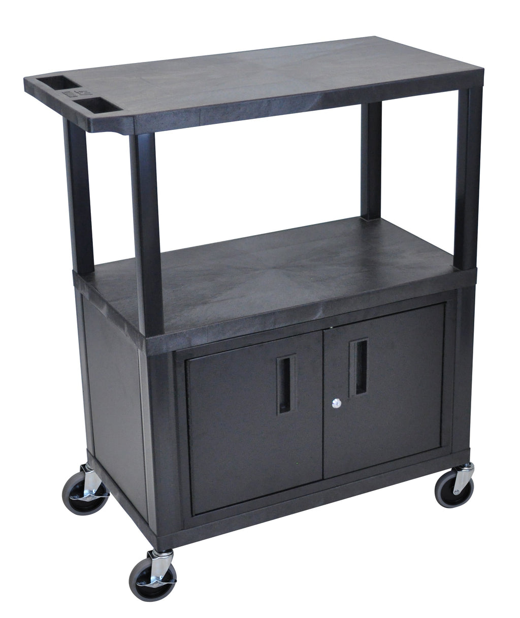 Luxor Black EC38C-B 18x32 Cart W/ 3 Shelves and Cabinet