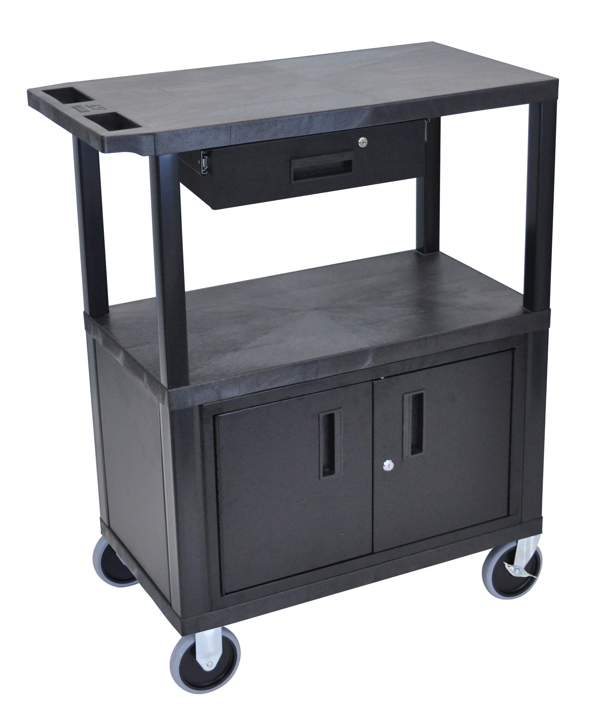 Luxor Black EC38CDHD-B 18x32 Cart W/ 3 Shelves Cabinet &