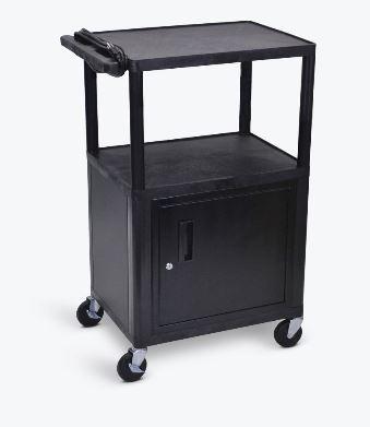 Luxor Black Endura 3 Shelf A/V Cart W/ Cabinet