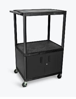 Luxor Black Endura 3 Shelf A/V Cart W/ Cabinet