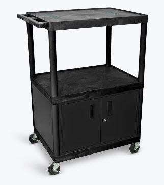 Luxor Black Endura 3 Shelf Cart W/ Cabinet