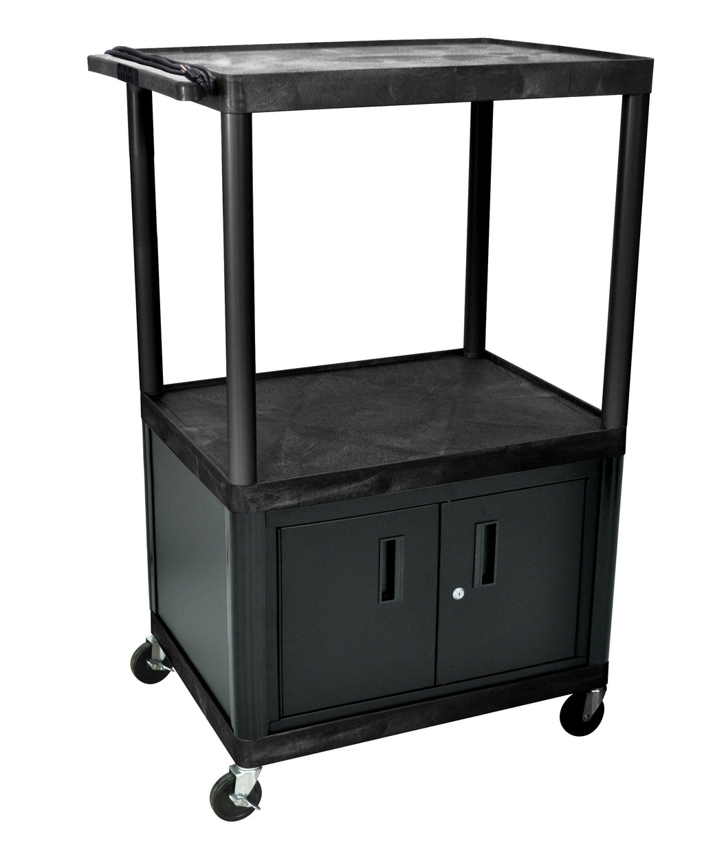 Luxor Black Endura 3 Shelf Presentation Cart W/ Cabinet 54