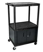 Luxor Black Endura 3 Shelf Presentation Cart W/ Cabinet 54