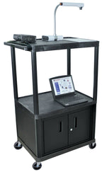 Luxor Black Endura 3 Shelf Presentation Cart W/ Cabinet 54