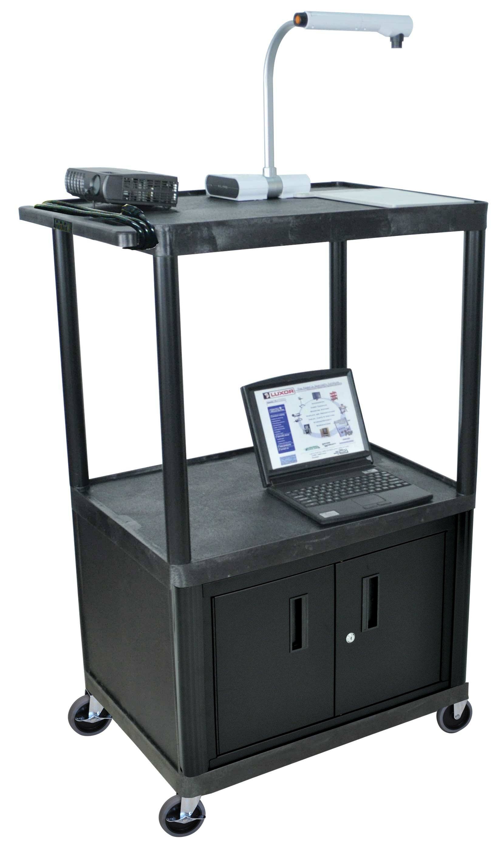Luxor Black Endura 3 Shelf Presentation Cart W/ Cabinet 54