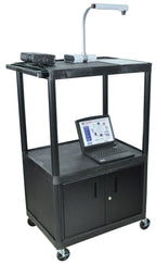 Luxor Black Endura 3 Shelf Presentation Cart W/ Cabinet 54