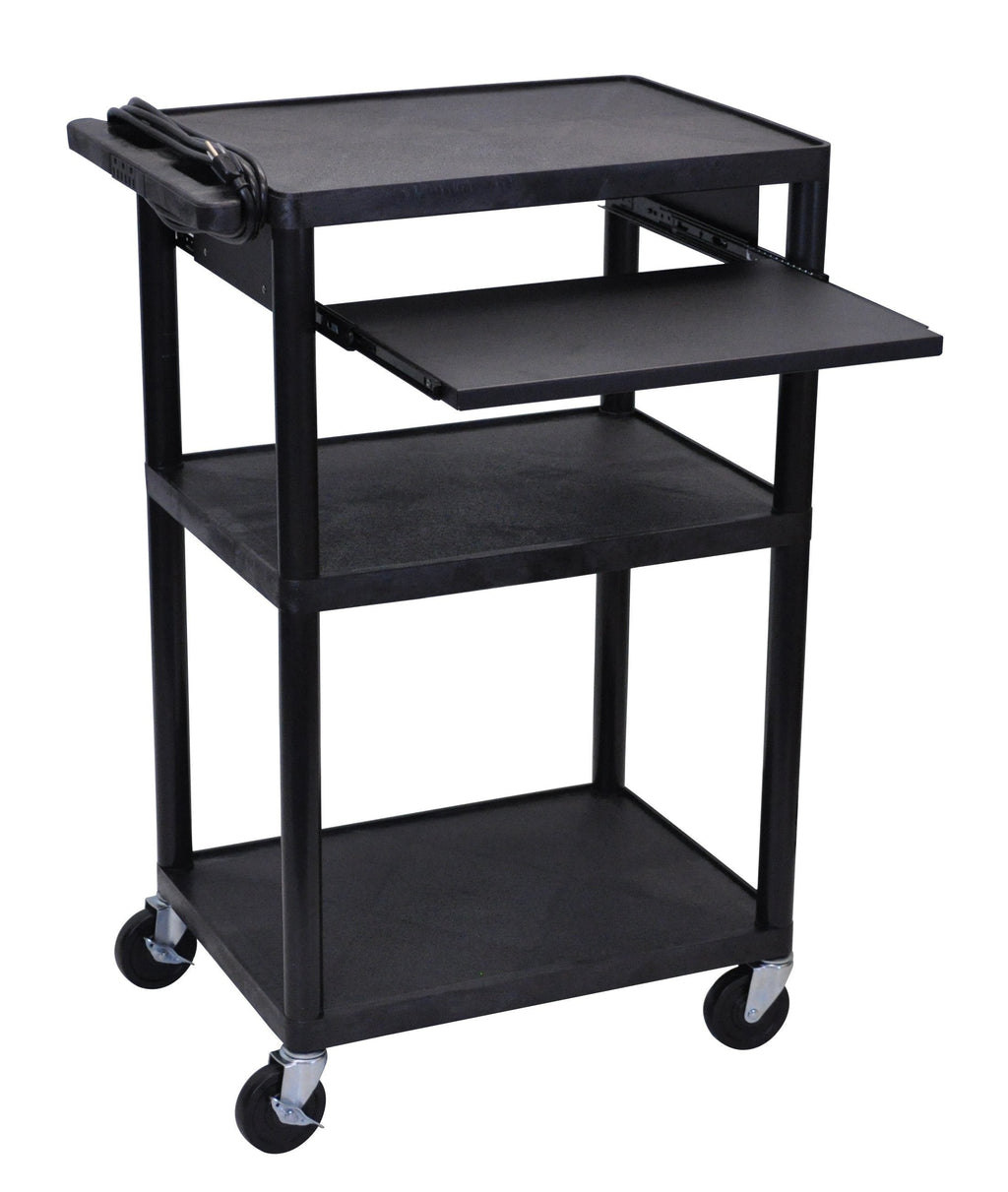 Luxor Black Endura 3 Shelf Presentation Cart with Pull