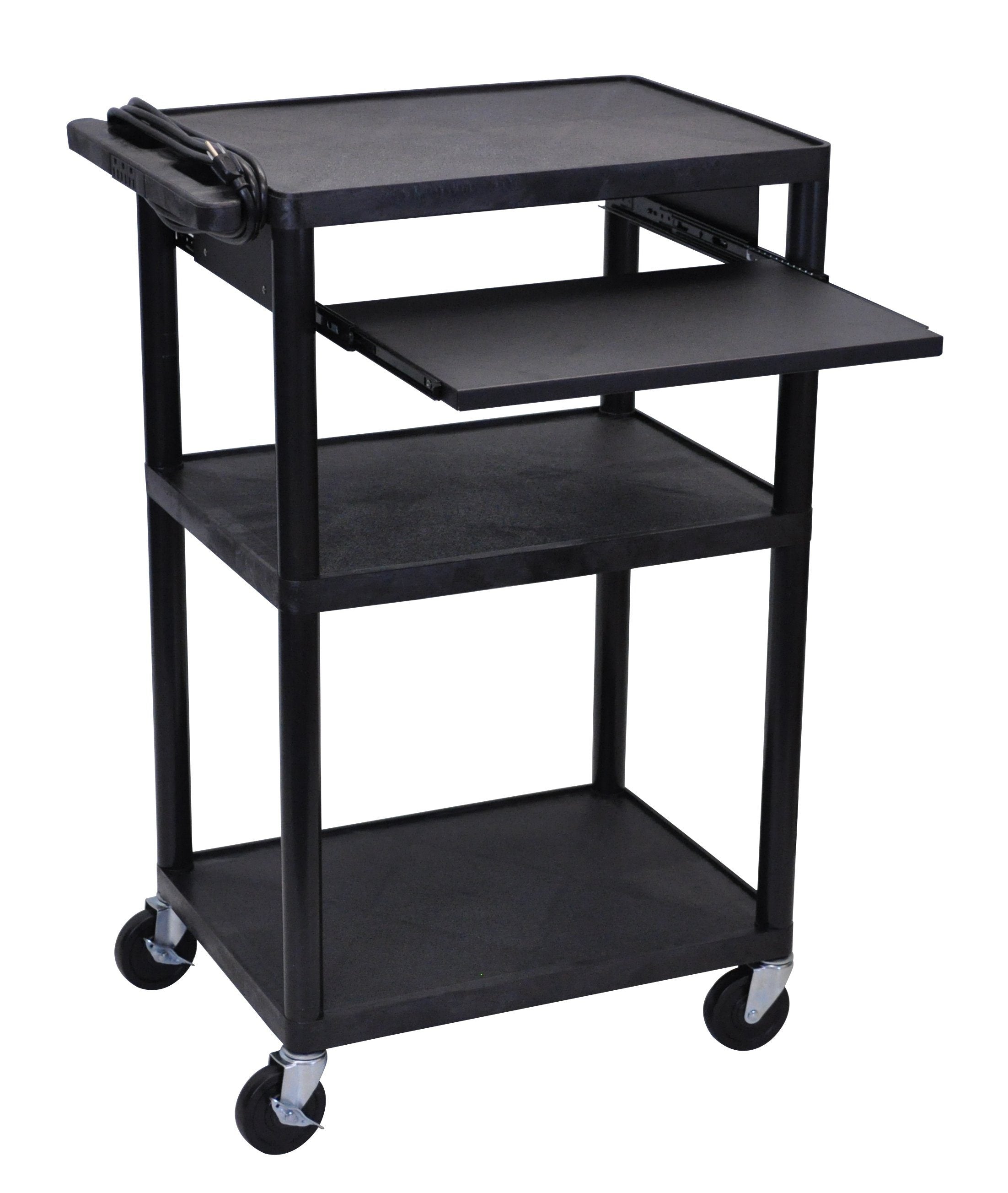 Luxor Black Endura 3 Shelf Presentation Cart with Pull