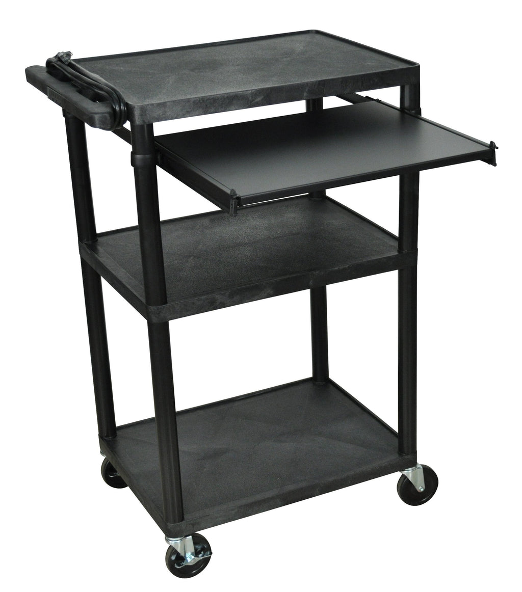 Luxor Black Endura 3 Shelf Presentation Cart with Pull