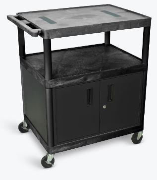 Luxor Black Endura Cart W/ 3 Shelves & Cabinet