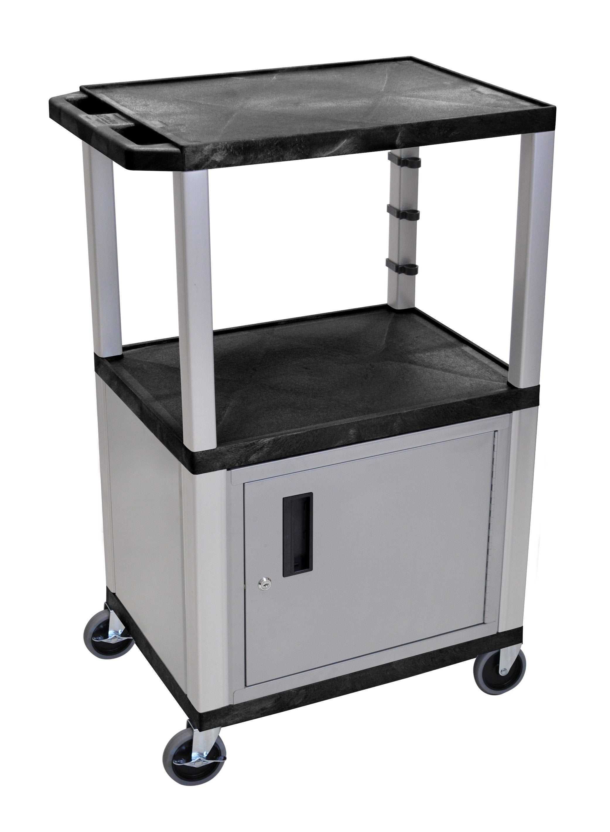 Luxor Black Tuffy 3 Shelf 42’’ AV Cart w/ Electric