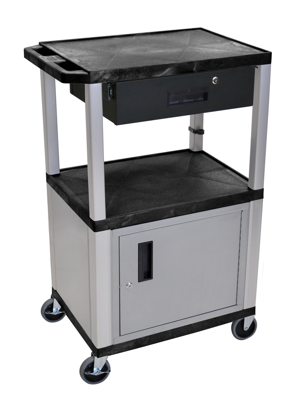 Luxor Black Tuffy 3 Shelf 42’’ AV Cart w/ Electric