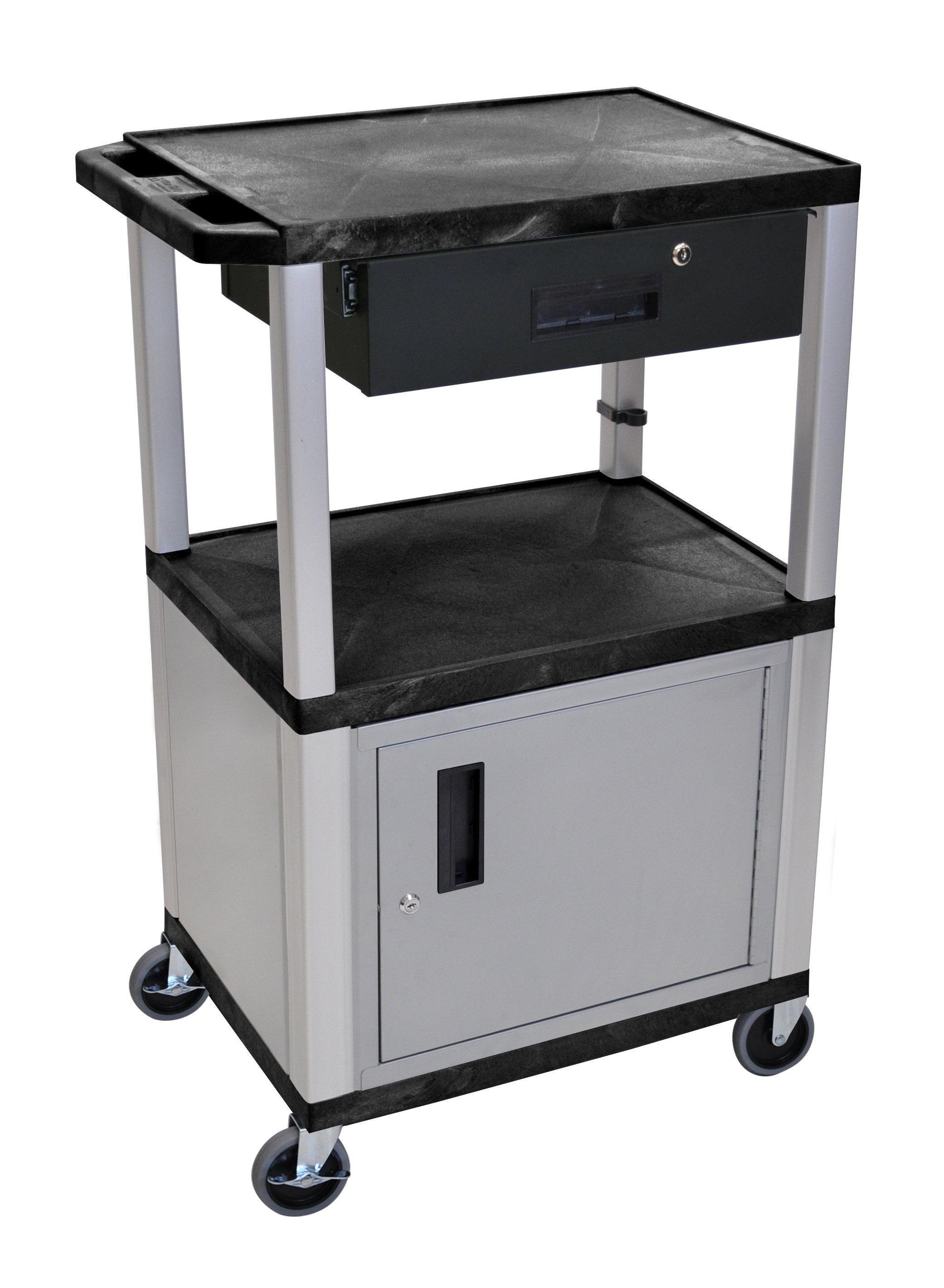 Luxor Black Tuffy 3 Shelf 42’’ AV Cart w/ Electric