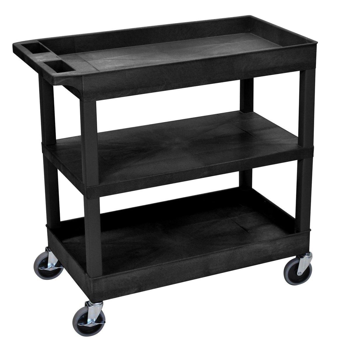 Luxor EC121 Black 18 x 32 Cart 2 Tub with 1 Flat Shelf