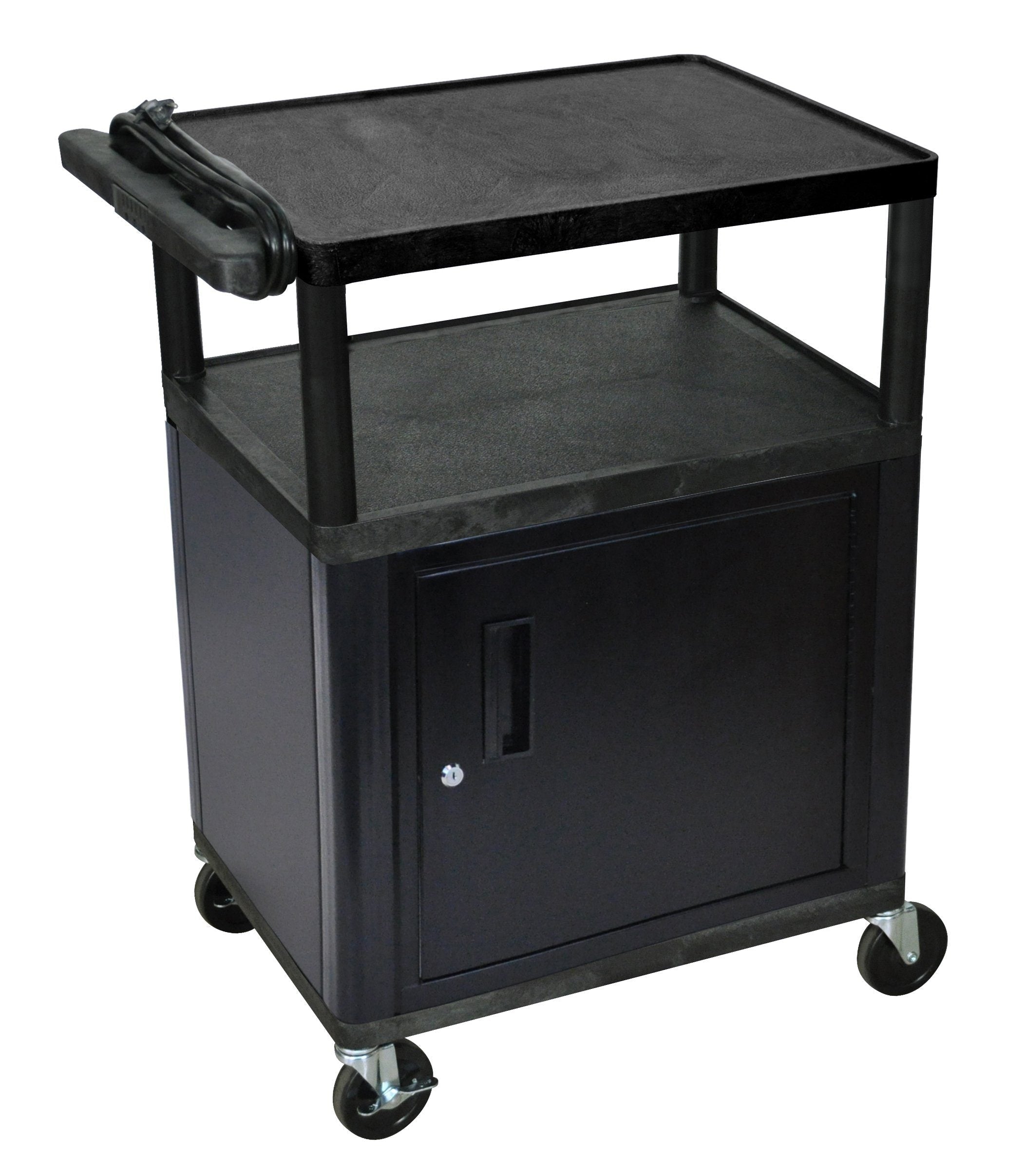 Luxor Endura 3 Shelf Black Presentation Cart W/ Cabinet 35