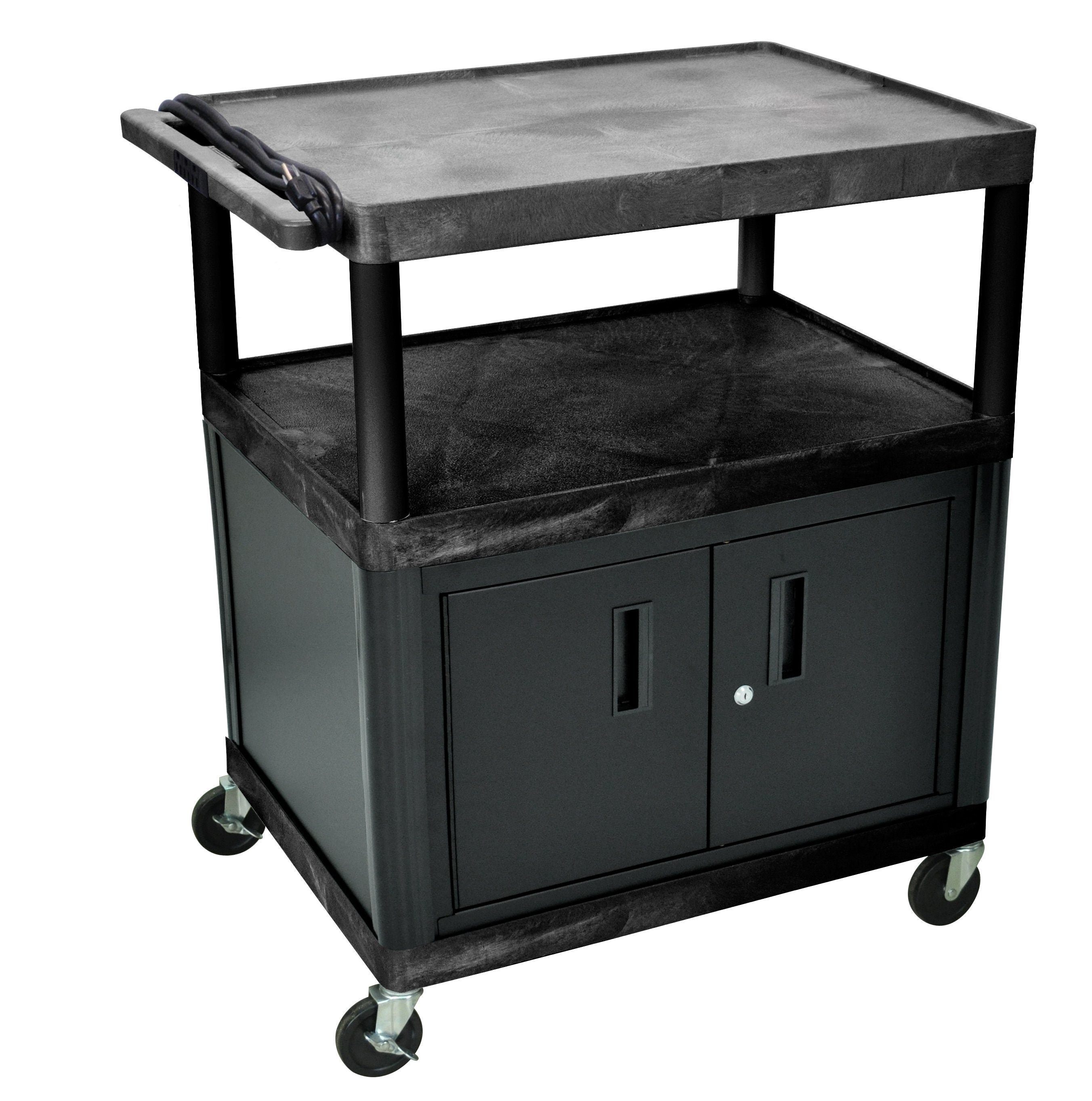 Luxor Endura Black 3 Shelf Presentation Cart W/ Cabinet 40