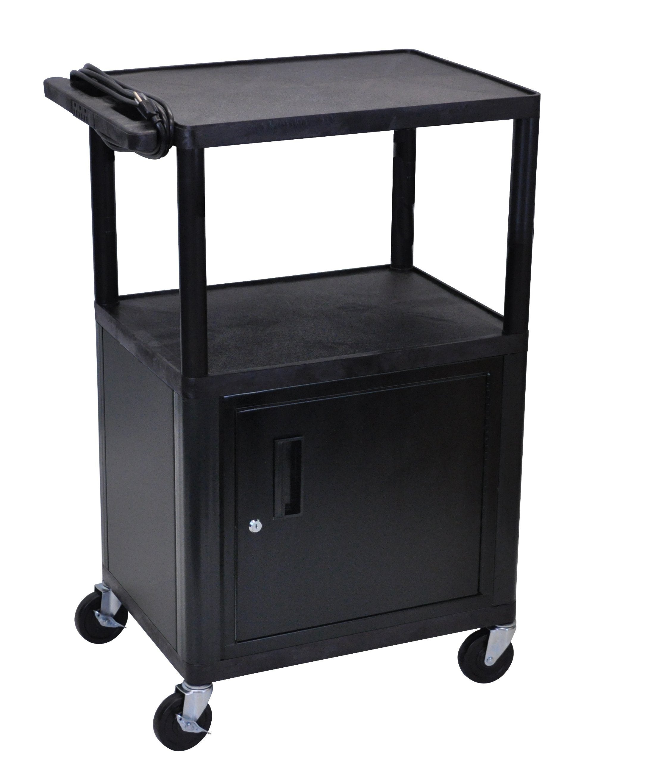 Luxor Endura Black 3 Shelf Presentation Cart W Cabinet 42’’H