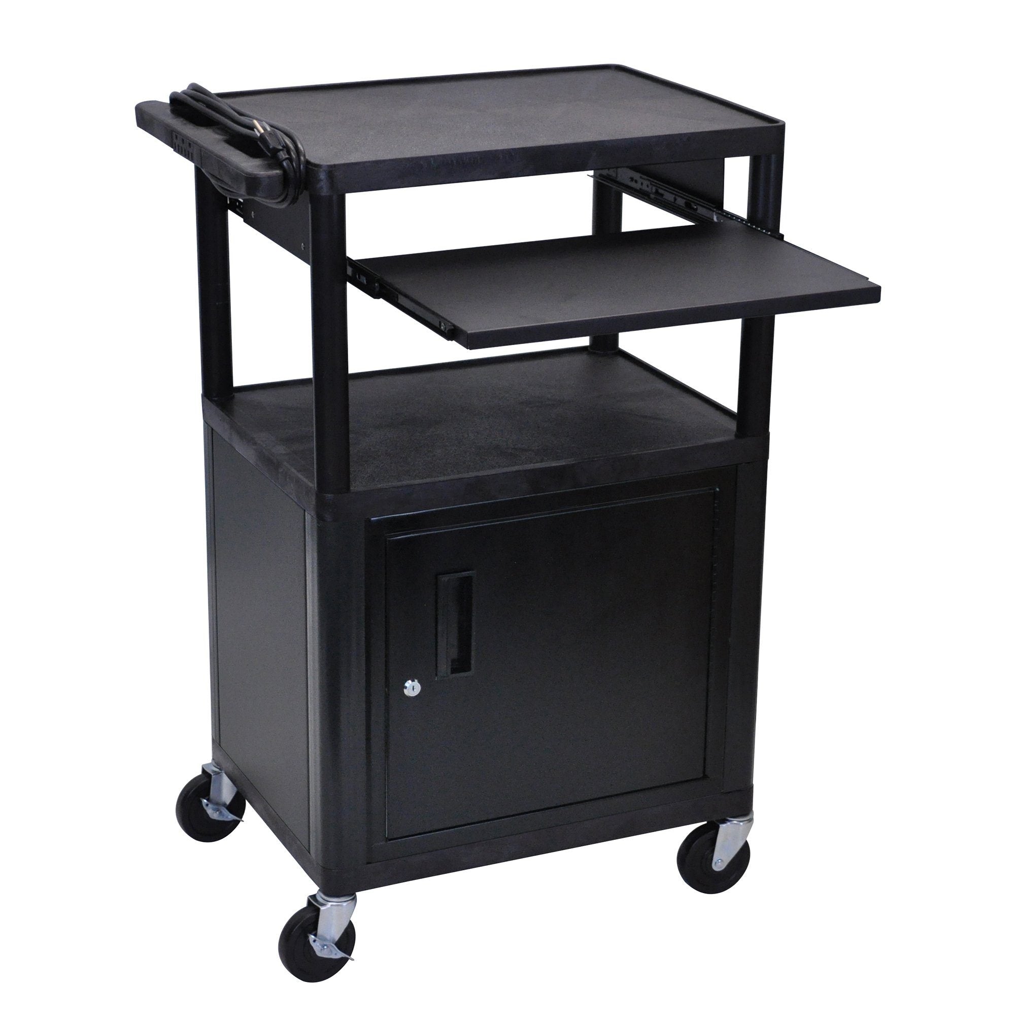 Luxor Endura Black 3 Shelf Presentation Cart W Cabinet &