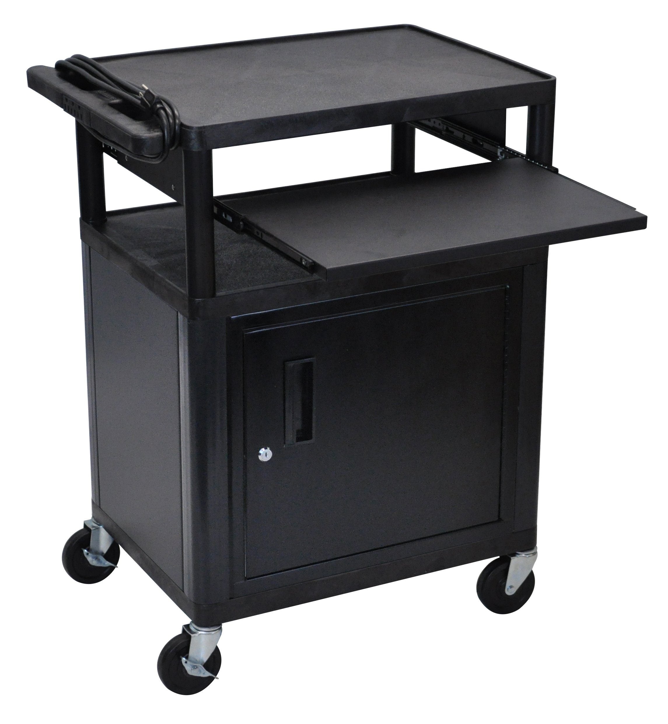 Luxor Endura Black 3 Shelf Presentation Cart W/ Cabinet &