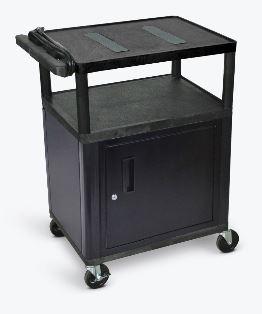 Luxor Endura Black A/V Cart W/ 3 Shelves & Cabinet