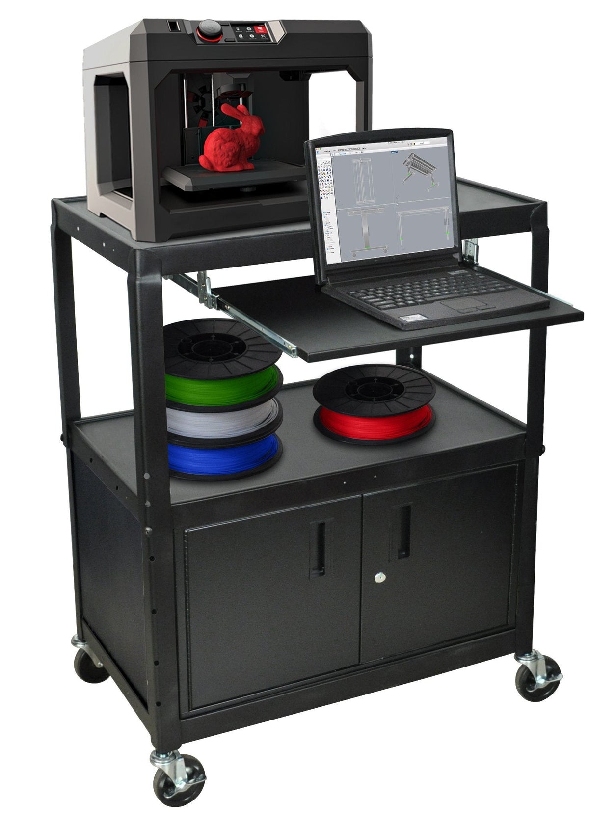 Luxor Extra Wide Adjustable Height A/V Cart W/ Keyboard