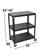 Luxor Extra Wide Steel Adjustable Height A/V Cart
