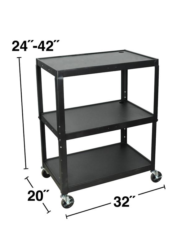 Luxor Extra Wide Steel Adjustable Height A/V Cart