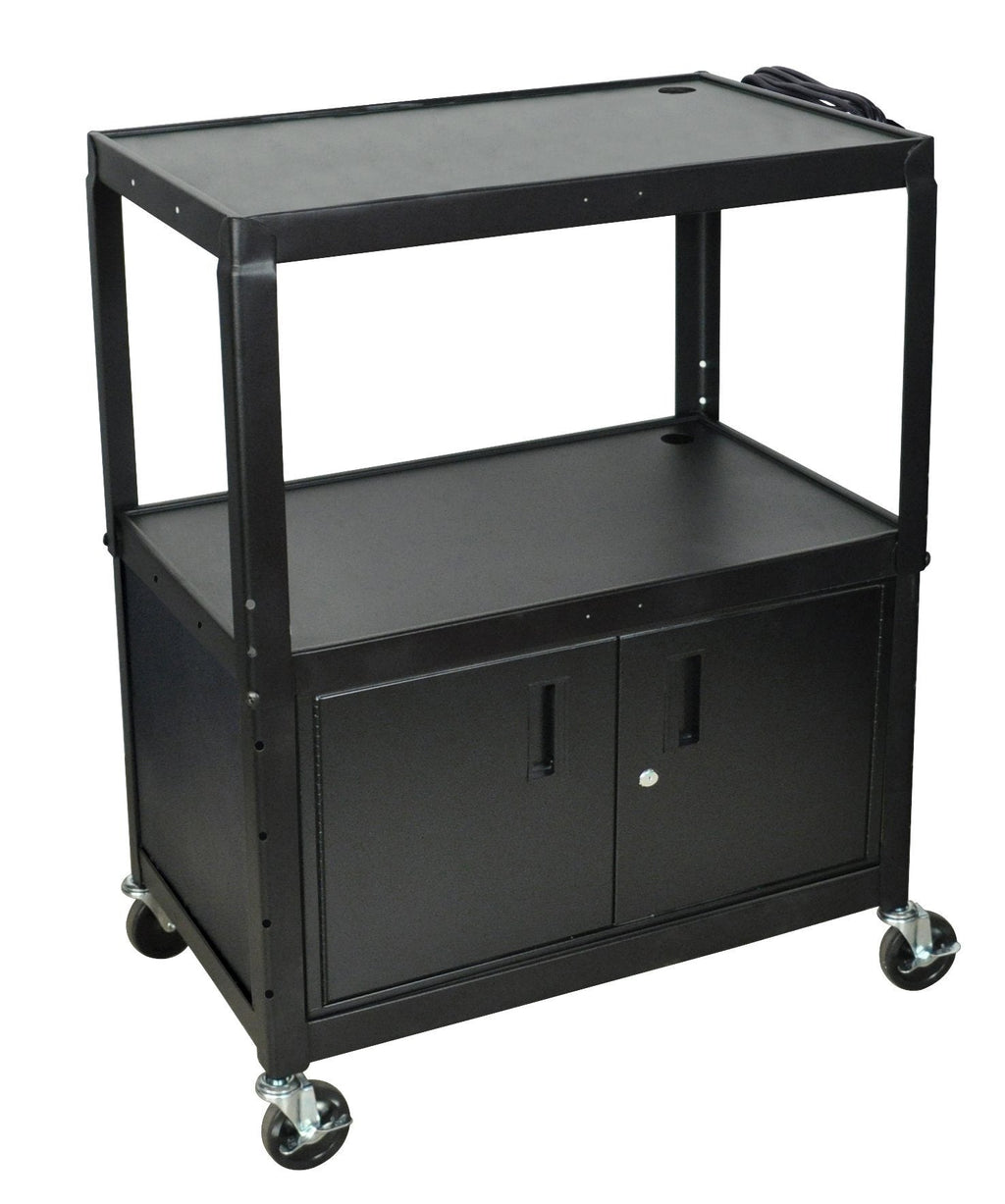 Luxor Extra Wide Steel Adjustable Height A/V Cart W/ Cabinet